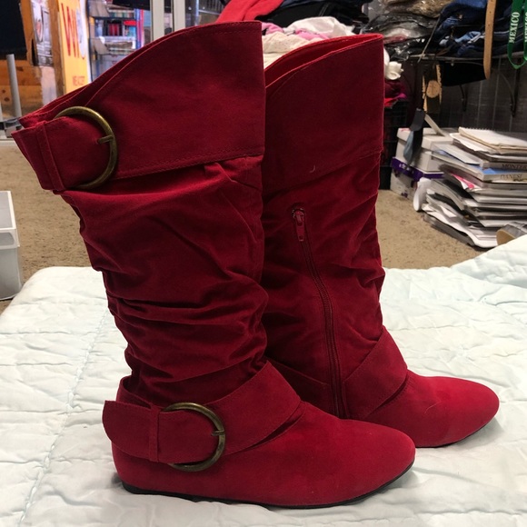 red flat boots